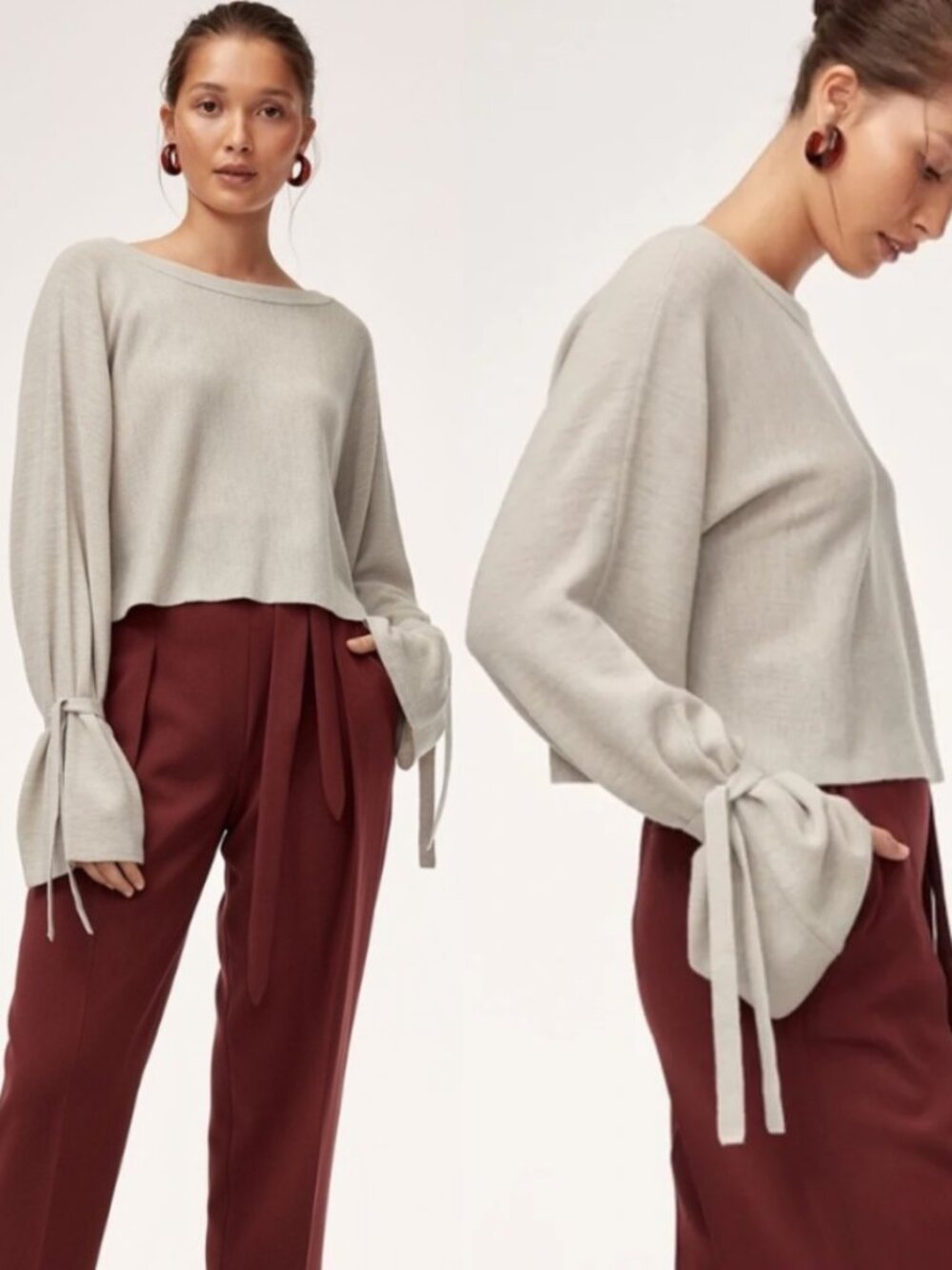 Wilfred Oatmeal 100% Merino Wool Knit Cropped Emmy Sweater